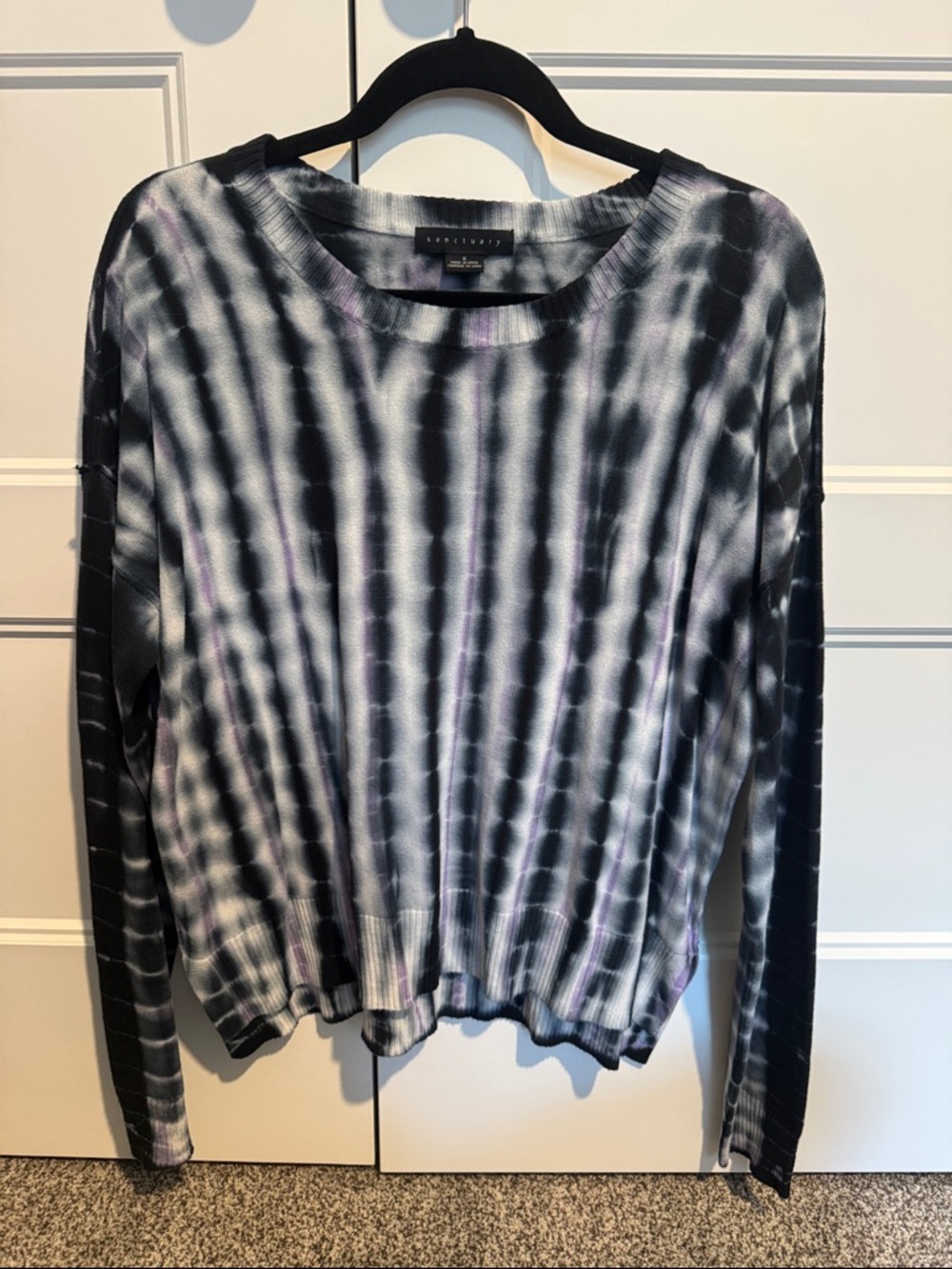 Sanctuary Navy, Gray & Subtle Purple Tie-Dye Long Sleeve Top